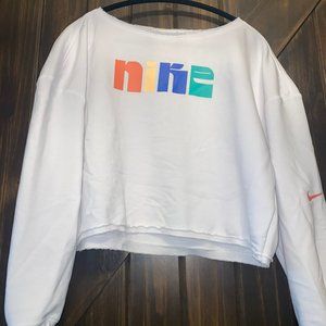Women's White Nike Crew Neck Cropped Hoodie